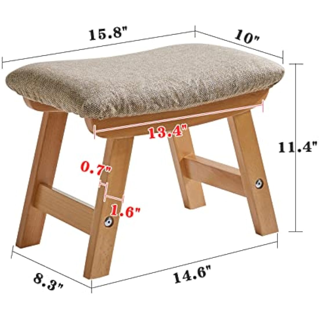 Aibiju Wooden Footstool, Foot Stool Ottoman Pouffe Padded Chair Stool with Removable Cover 4 Beech Legs Suitable for Bedroom, Living Room and Kitchen, (Natural leg + Beige cushion), YDEU-1358