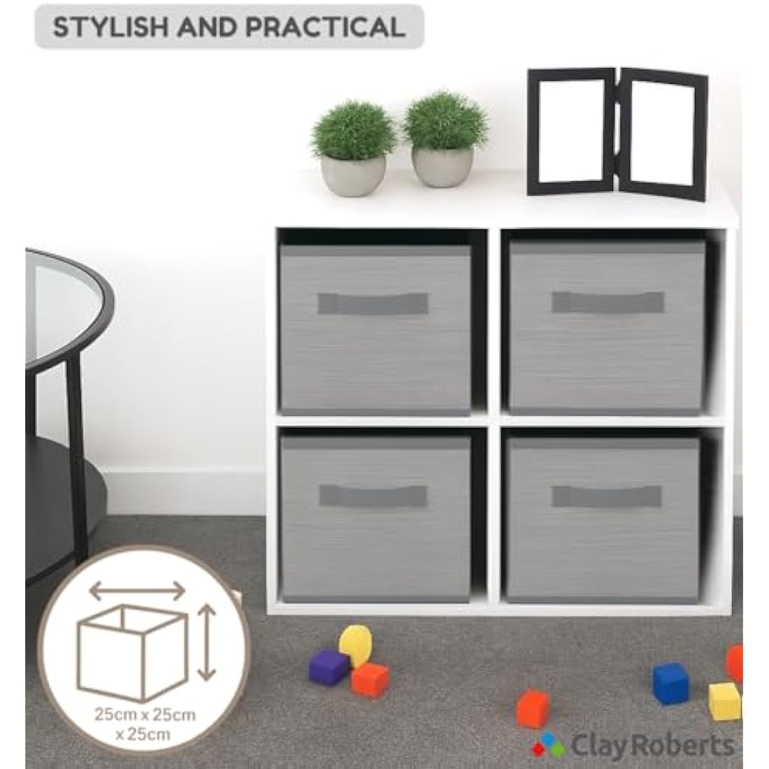 Clay Roberts Storage Cubes, Storage Boxes, Pack of 4, Grey, Fabric Basket Set for Storage Units, 25cm x 25cm x 25cm, Grey Baskets, Boxes, Box, Unit Cubes