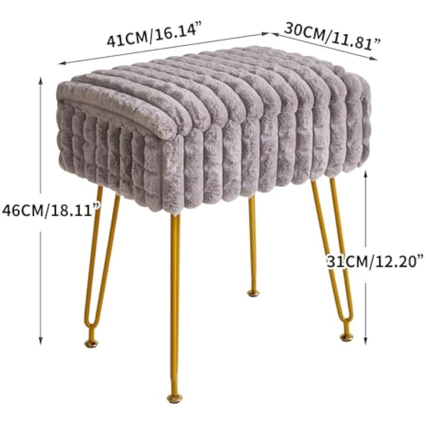 IBUYKE Rectangle Vanity Chair with Storage Space, Footrest Footstool Ottoman, Vanity Stool, Dressing Table Chair, with Anti-Slip Feet, for Makeup Room, Bedroom, Square grid pattern, Grey WBD004G