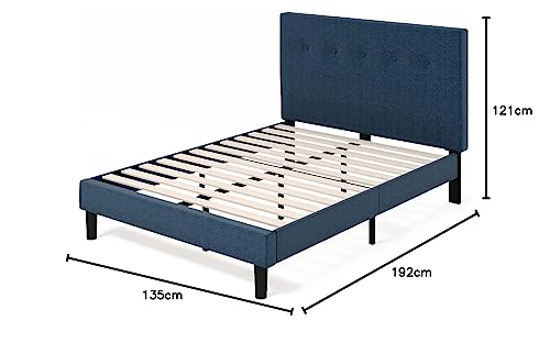 Zinus Omkaram Single Bed frame - Bed 90x190 cm - 36 cm Height - Upholstered Platform Bed frame with Wood slat support - Navy Blue