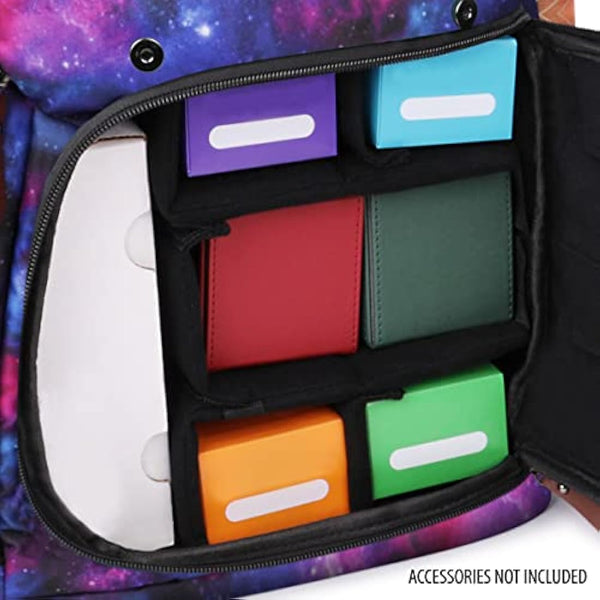 ENHANCE Full-Size Trading Card Storage Box Backpack for Playing Card Case - Card Binder Space, TCG Deck Box Storage, Playmat Holder - Compatible with Magic the Gathering, YuGiOh, DnD (Galaxy)