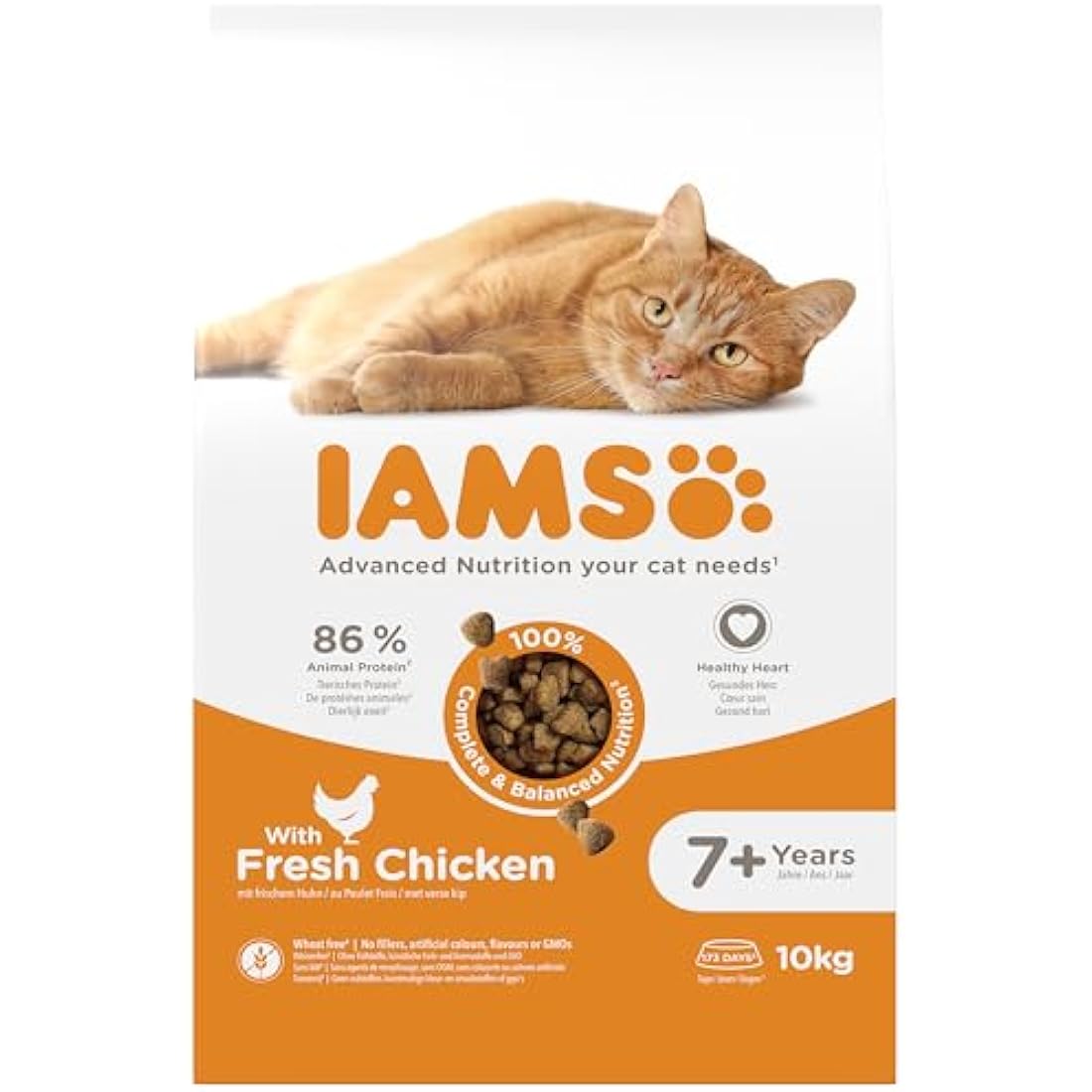 IAMS Senior Complete Dry Cat Food Chicken 10kg - Supports Heart Health