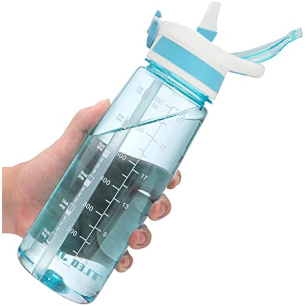 VENNERLI Water Bottle with Straw and Time Marking, Sports Water Bottle BPA Free Leak Proof Dishwasher Safe Reusable Tritan Drinks Bottle Durable Motivational for Adults Outdoor 800ml