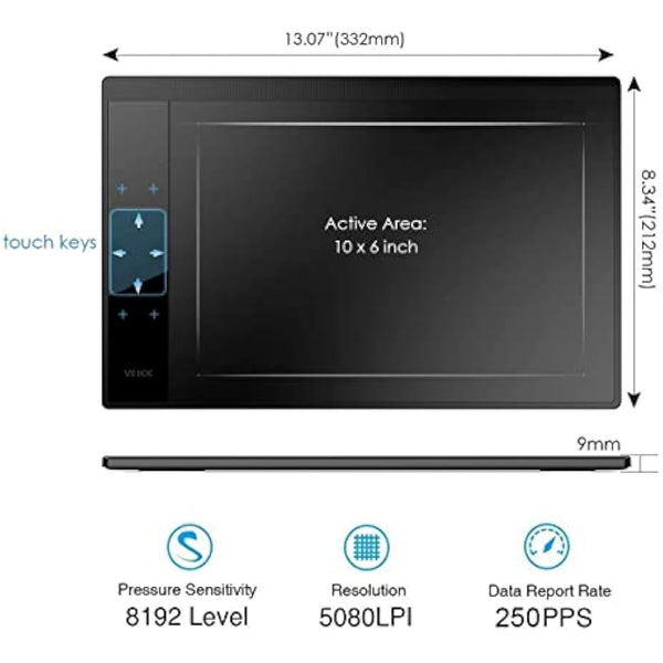Digital Graphics Drawing Tablet, 4 Touch Keys 1 Panel, Battery-free Pen, Pad VEIKK A30 Electronic Writing Tablet for Laptop PC Mac Windows Linux