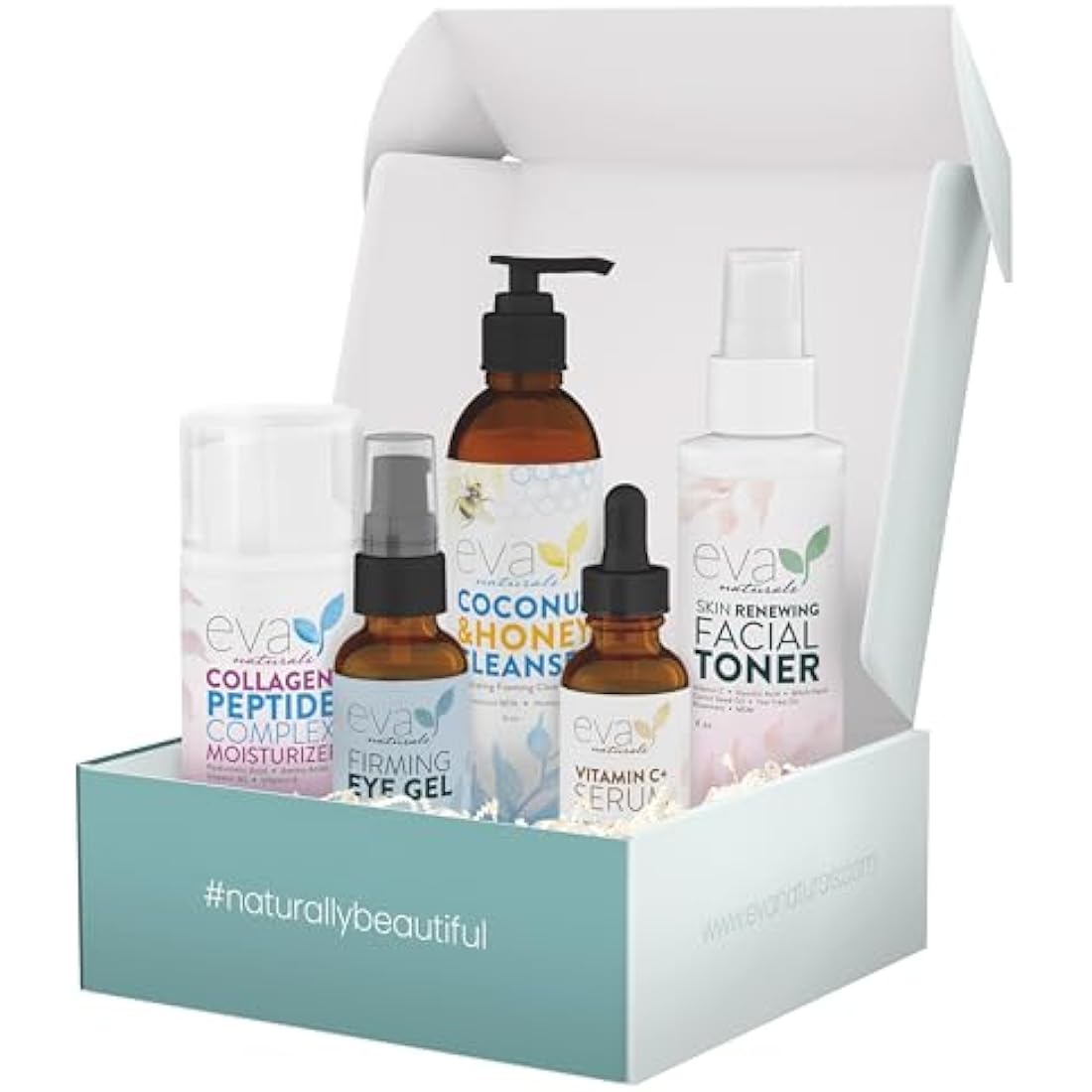 Eva Naturals Rejuvenating Skin Care Set - Exfoliate, Replenish & Moisturize With Vitamin C Plus Serum, Bee Clean Cleanser, Eye Gel, Face Moisturizer & Toner - Perfect Facial Cleanser Bundle