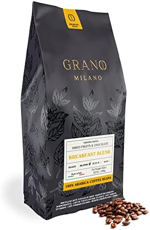 Grano Milano Coffee Beans 1kg Breakfast Blend 100% Arabica, Blonde Roast Intensity 2/5, Made in Italy