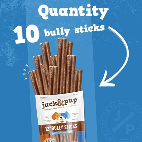 Jack&Pup 30cm Pizzle Sticks for Dogs - (10 Count) Standard Odour Free Bully Sticks - Long Lasting - All Natural - 100% Pizzle Sticks - No Additives