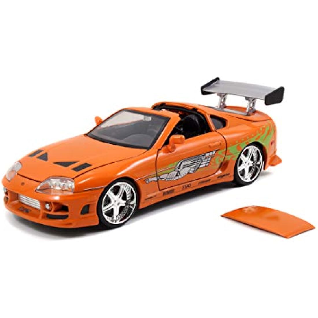 Jada Toys - Fast and Furious Model Car Toyota Supra & Brian - Car Model 1995 Toyota Supra Mk4 1:24 Orange with Brian O'Conner Figure, Vehicle with Spoiler, Opening Parts & Removable Roof