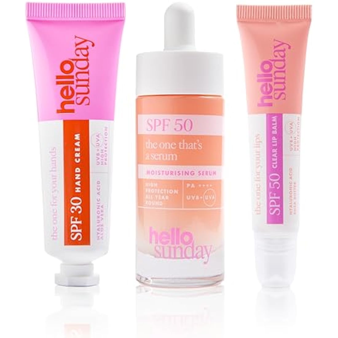 Hello Sunday The Everyday Essentials Bestsellers Kit | SPF Protection for Face, Lips & Hands with Hyaluronic Acid & Vitamin C