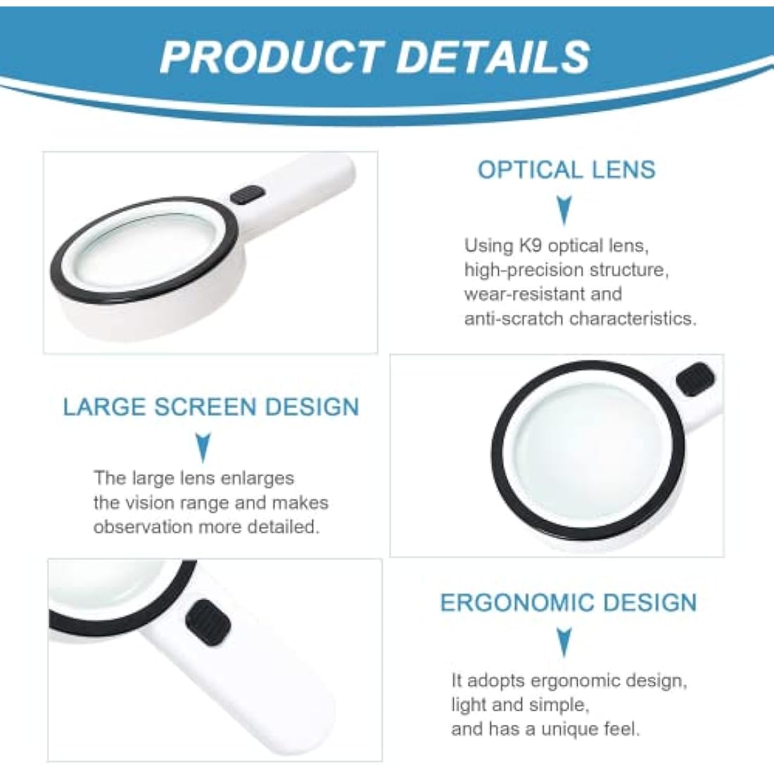 Magnifying Glass with 12 LED Lights, 30X Double Glass Lens Handheld Illuminated Magnifier Reading Magnifying Glass with for Seniors Read, Coins, Stamps, Map, Inspection, Macular Degeneration