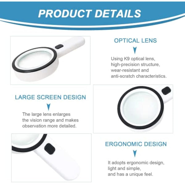 Magnifying Glass with 12 LED Lights, 30X Double Glass Lens Handheld Illuminated Magnifier Reading Magnifying Glass with for Seniors Read, Coins, Stamps, Map, Inspection, Macular Degeneration