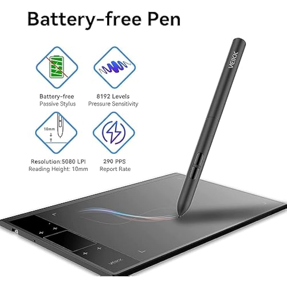 Digital Graphics Drawing Tablet, 4 Touch Keys 1 Panel, Battery-free Pen, Pad VEIKK A30 Electronic Writing Tablet for Laptop PC Mac Windows Linux