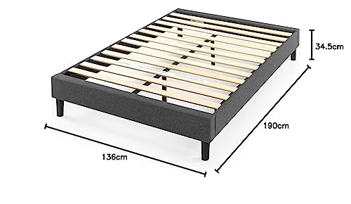 Zinus Curtis Super King Bed frame - Bed 180x200 cm - 35 cm Height - Upholstered Platform Bed frame with Wood slat support - Grey