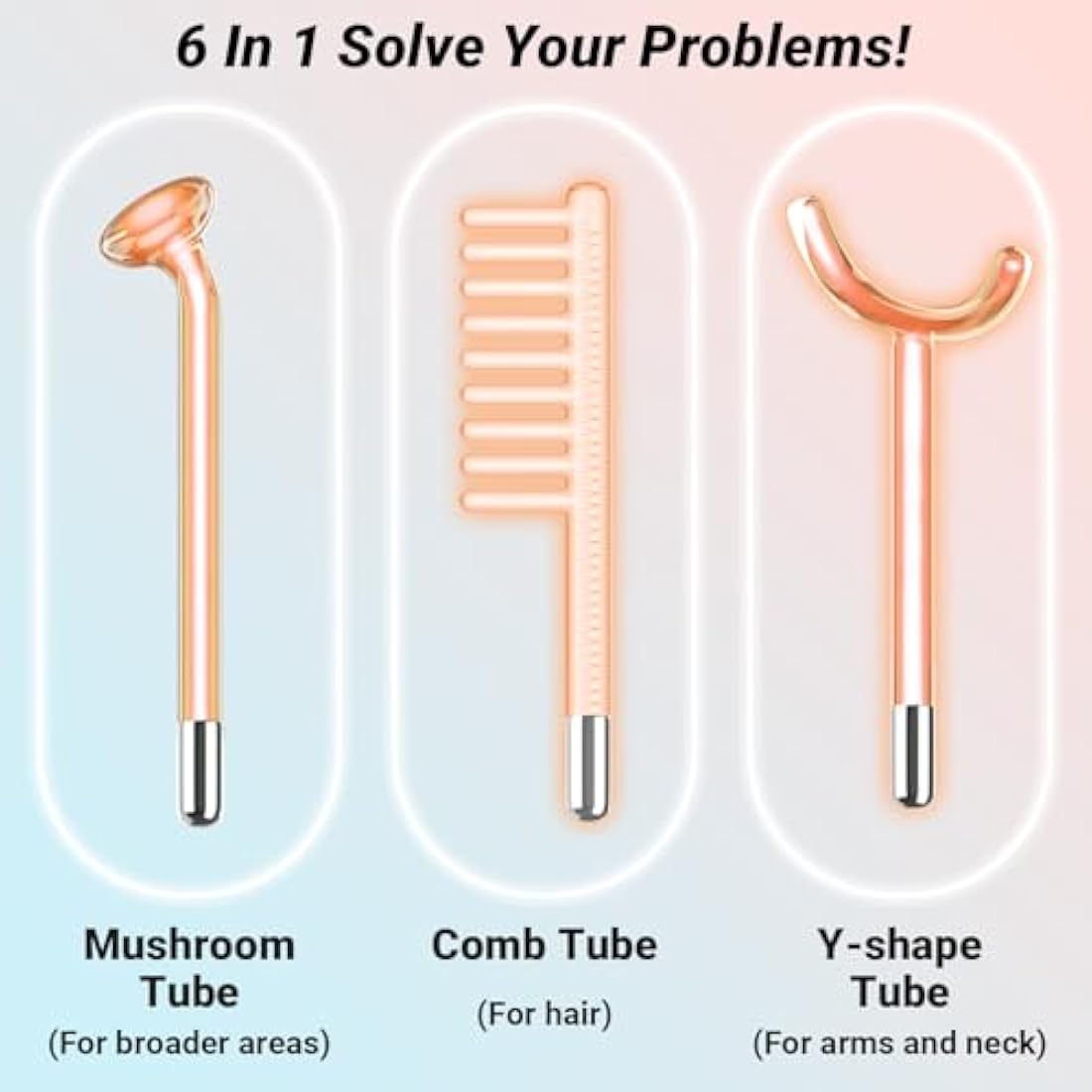 High Frequency Wand - TUMAKOU 6 IN1 Portable Neon High Frequency Facial Skin Tightening Wand Machine - Orange Light Therapy Electrode Face Device for Acne,Wrinkle,Hair - with Different 6 Glass Tubes