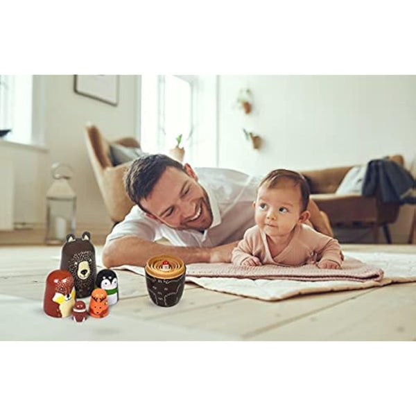 ELUTONG Traditional Russian Nesting Dolls - Wooden Bear Matryoshka Nested Dolls, 5Pcs/Set Handmade Stacking Educational Learning Kids Toys