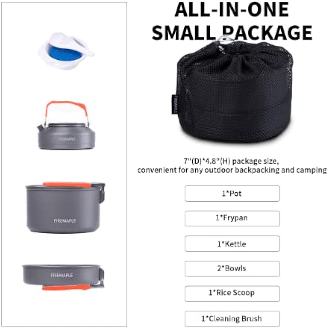 Fire-Maple Feast 2 Camping Cookware Set | Outdoor Cooking kit with Pot Kettle Pan Bowls and Spatula | Kitchen Utensils for 1 to 3 People Backpacking Trekking Hiking Fishing Picnic