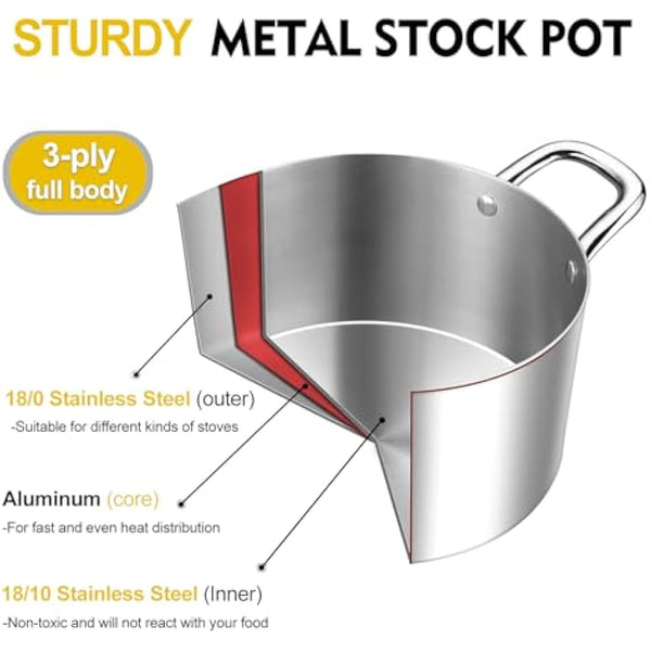 HaWare 5.8L Stock Pot, Tri-Ply Stainless Steel Soup Pot with Visible Lid, 24cm Cooking Induction Stockpot for Pasta/Meat/Soup, Suit for All Kitchen Stove Top, Healthy & Non Toxic, Easy Clean