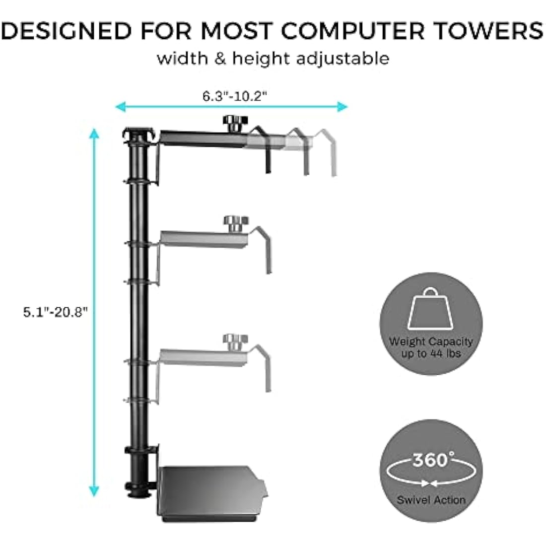 EUREKA ERGONOMIC Under Desk PC Mount, Computer Tower Holder 360° Swivel Height & Width Adjustable, CPU Holder Holds up to 20kg, Fits Most Computer Tower, Black