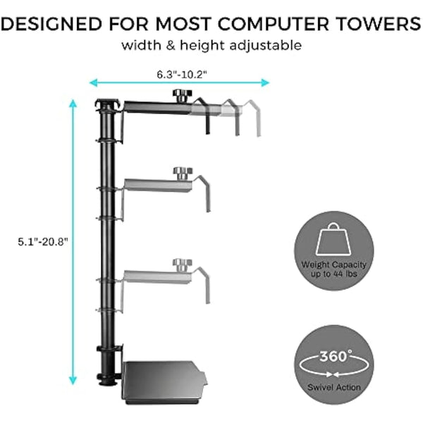 EUREKA ERGONOMIC Under Desk PC Mount, Computer Tower Holder 360° Swivel Height & Width Adjustable, CPU Holder Holds up to 20kg, Fits Most Computer Tower, Black