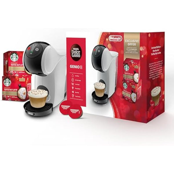 Dolce Gusto De'Longhi EDG226.W Genio S Pod Coffee Machine, Toffee Nut Latte Bundle, 0.8L removable water tank, White