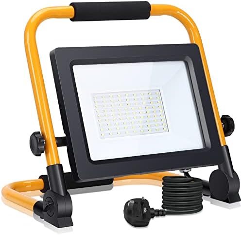 Aigostar Folding Floodlight, 50W 4500LM IP65 Waterproof LED Job Site Light, 5.9ft Cord Plug, Cool White Portable Work Floodlight for Outdoor Garden