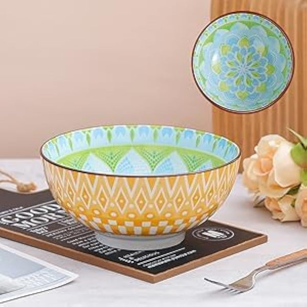 AHX Porcelain Large Serving Bowls - Salad Soup Noodle Ramen Bowls - Big Cereal Pasta Bowl Set - 3 Pack Large Capacity Ceramic Bowl Sets -Microwave & Dishwasher Safe - 8inch（57oz/1.8 Quart