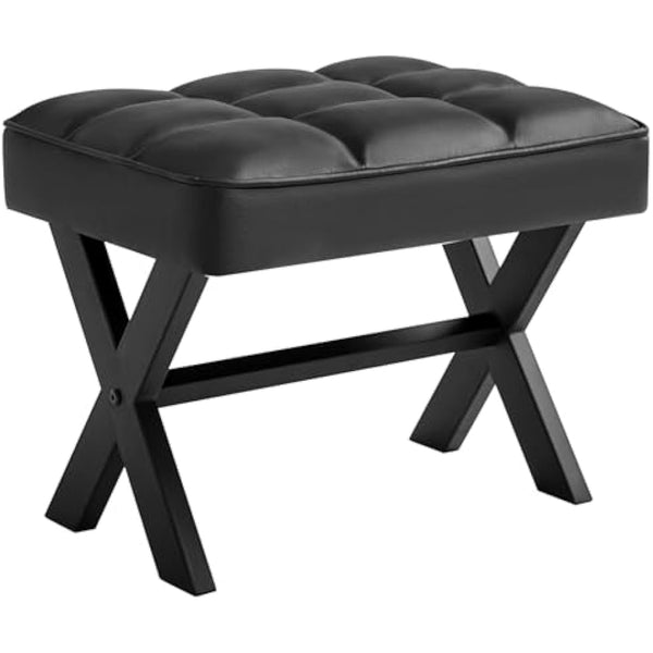 IBUYKE Small 12" H Footrest Stool, Square PU Foot Stool with Metal X-Leg, Multi-Use as Small Side Table, Step Stool for Living Room, Bedroom, Entryway, Office, Black WBD012B