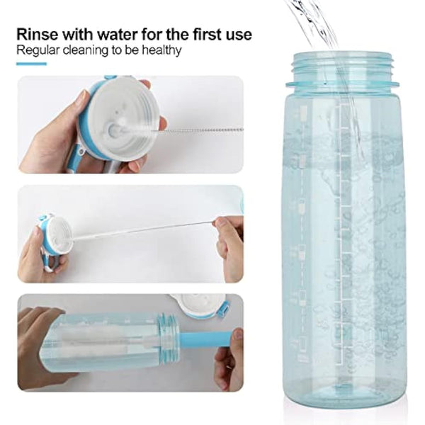 VENNERLI Water Bottle with Straw and Time Marking, Sports Water Bottle BPA Free Leak Proof Dishwasher Safe Reusable Tritan Drinks Bottle Durable Motivational for Adults Outdoor 800ml