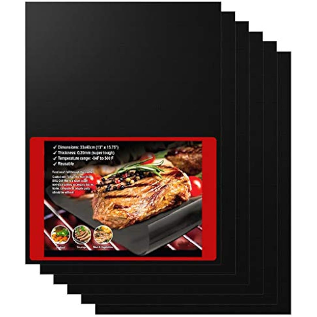 6 Pack Oven Liners Oven Mats for Bottom of Oven, 16x13inch BBQ Liners BBQ Grill Mats Reusable Non-Stick Teflon Baking Oven Mats Barbecue Grill Sheets for Gas Charcoal Grill, BPA Free
