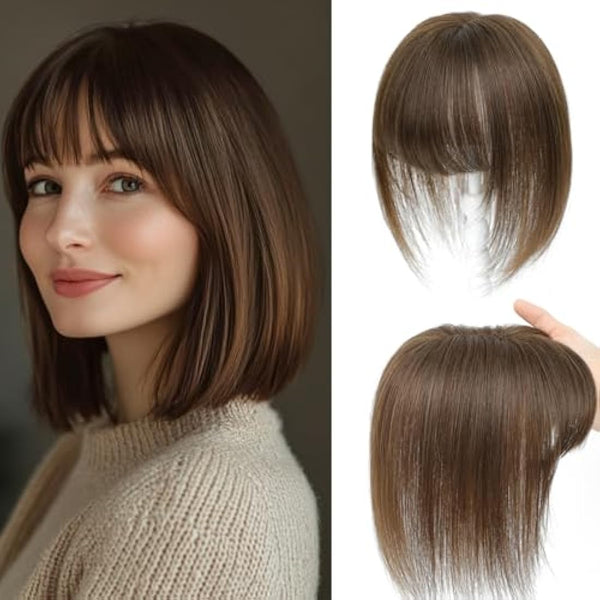Hair Toppers for Thinning Hair Toppers for Women Real Human HairTopper with Fringe HairPieces for Women with Thinning Swiss Base 10Inch (4#)