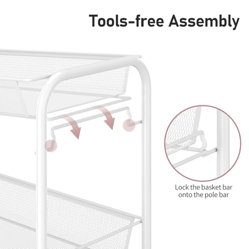 APEXCHASER 4-Tier Rolling Cart,Easy Assemble Mobile Storage Trolley On Wheels,Slide Out Utility Cart Shelving Units Kitchen Bathroom Laundry