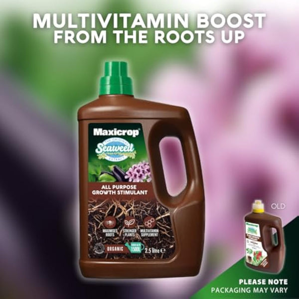 Maxicrop All Purpose Plant Growth Stimulant, 2.5L - Natural Seaweed Based Liquid Biostimulant - Multivitamin Boost for All Garden Plants - Strong Roots - Healthy Growth - Builds Resilient Crops