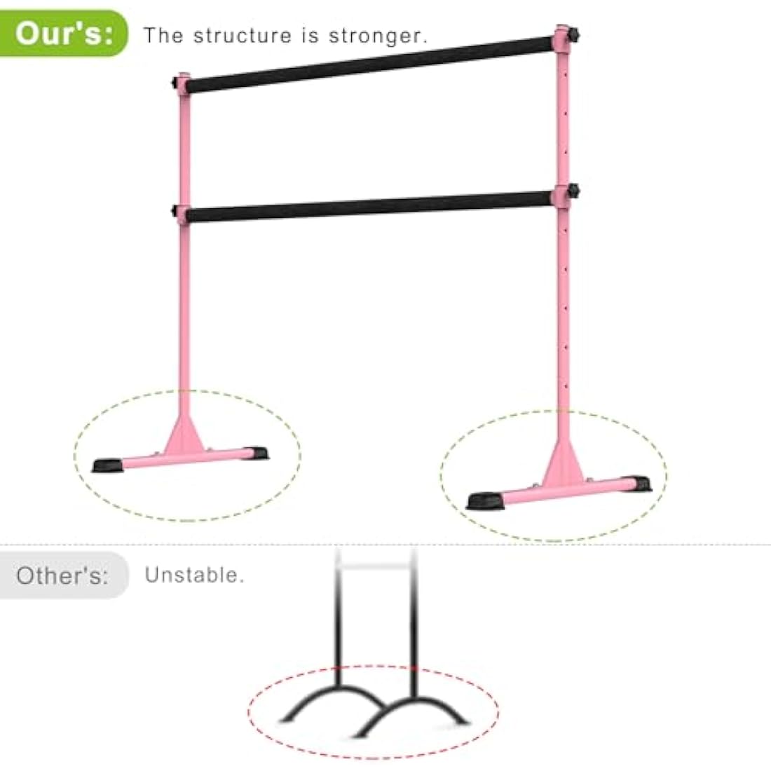 Dolibest Ballet Barre Freestanding, 10 Height Adjustable Ballet Bar Portable Pink Stretching Dance Bar with Non-Slip Rubber Pads for Girls Kids Adults Home Workout Fitness