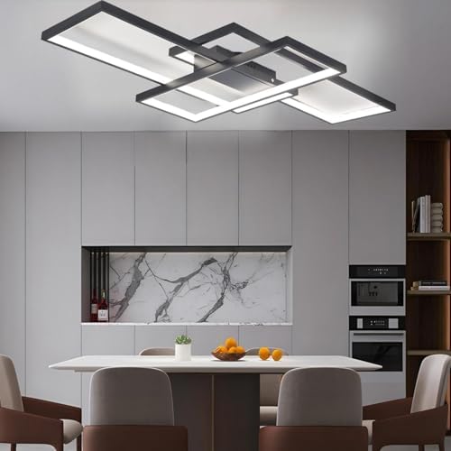 Jsz LED Dimmable Ceiling Light Living Room Lamp with Remote Control Modern Minimalist Ceiling Light Creative Metal Acrylic Design Ceiling Light Lighting Bedroom Decor Lamp (Black, 105CM)