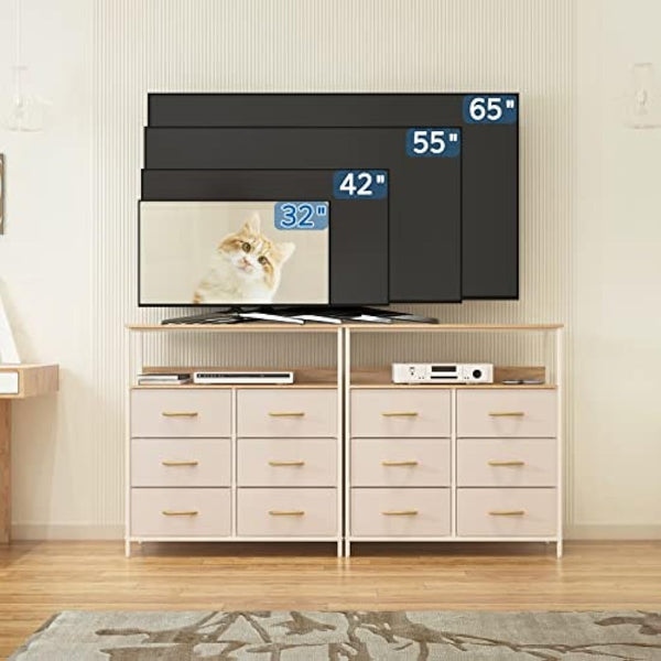 LYNCOHOME Chest of Drawers, Fabric Storage Drawers, 6 Drawers Storage Unit with Sturdy Steel Frame and Wood Top, for Bedroom, Sitting room, Closet. (Beige)