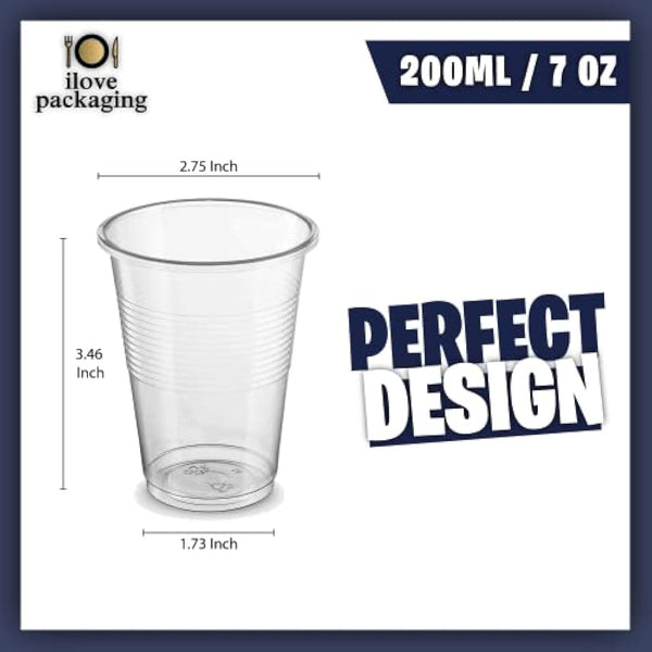 ilovepackaging 500x Plastic Disposable Drink Cups for Water Coolers Camping Travel Parties and Events (500 x 7 Ounce/180 Millilitre Cups) (500 Pack)
