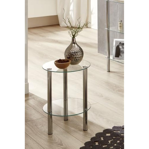 HAKU Möbel End Table Chrome, Metal, Tempered Glass - Size: H 47 cm X Ø 35 cm, Style: Modern