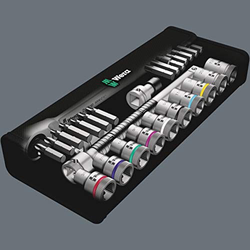 Wera 05004051001 8100 SB 11 Zyklop Metal Ratchet Set with switch lever, 3/8" drive, imperial, 29 pieces, Silver