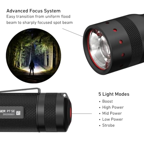 Ledlenser P7R SE - LED Rechargeable Torch, Super Bright 1100 Lumens, Powerful Waterproof Flash Light, Self Defense Strobe Feature, Hiking Torch, Dog Walking, Camping, Up to 40 Hour Battery Life.
