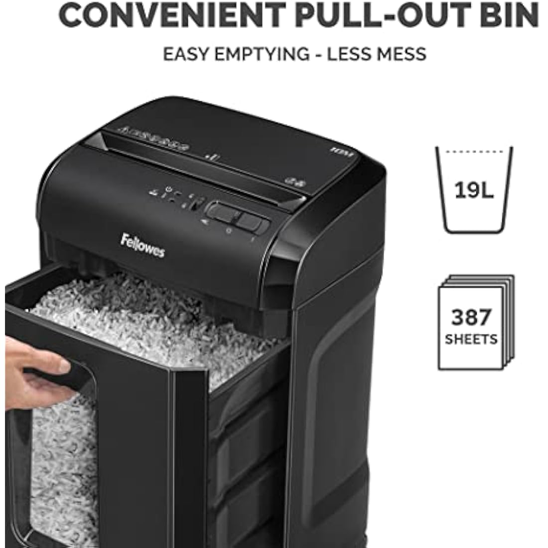 Fellowes Paper Shredder for Home Office Use - 10 Sheet Micro Cut Shredder for Home and Office Use - Deskside Shredder with 19 Litre Pull-Out Bin - Powershred 10M - Superior Security P5 - Black