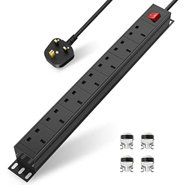 Extension Lead Power Strip, THOWALL 7 Way Extension Plug Sockets with Cable, Wall Mountable Power Socket, 13amp Power Distribution Unit Rack Mount with Mounting Brackets, Surge Protection,1,8M