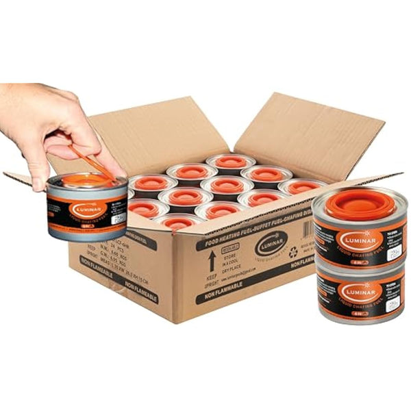 Luminar Resealable-Wick Chafing Fuel Cans, 24 Pack, 6 Hour - Premium Quality Burners for Food Warmers - No More Spills, Waste, or Hassle - Perfect for Convenient, and Long-Lasting Event Catering
