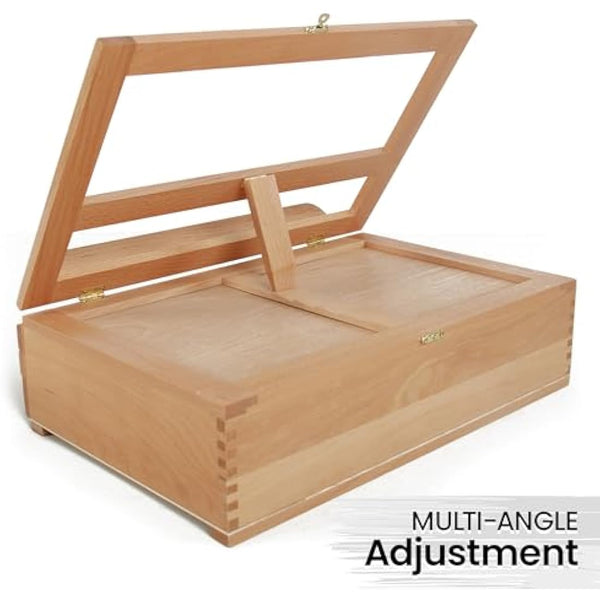 ARTISTIK Wooden Table Top Easel | Premium Adjustable Desk Easel x3 Draws | Crafted with Leather Handle | for Artists; Painting, Drawing, Sketching and More