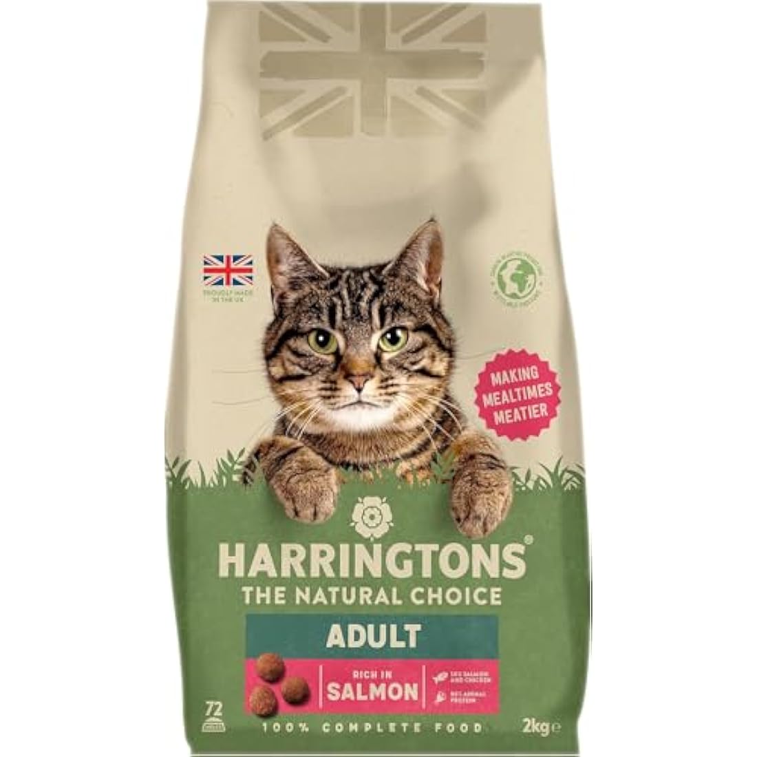 Harringtons Complete Dry Adult Cat Food Salmon 2kg (Pack of 4) - Tasty Natural Goodness