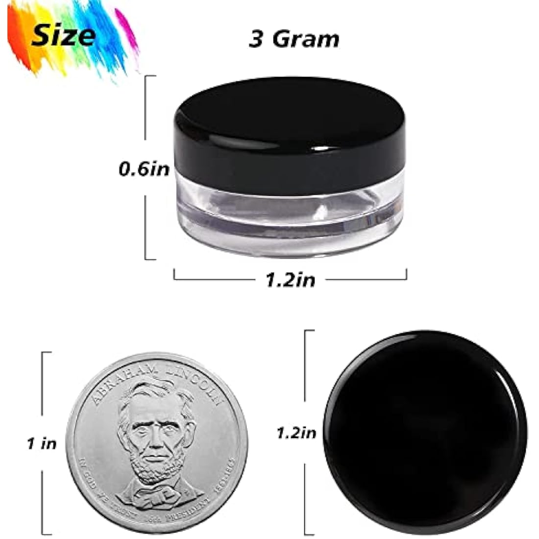 100PCS Clear Sample Empty Containers with Lid 3g, BPA Free Travel Round Jars, Leak Proof Cosmetic Pot Jars, Refillable Sample Containers for Makeup, Powder, Jewelry, with 5 Mini Spatulas