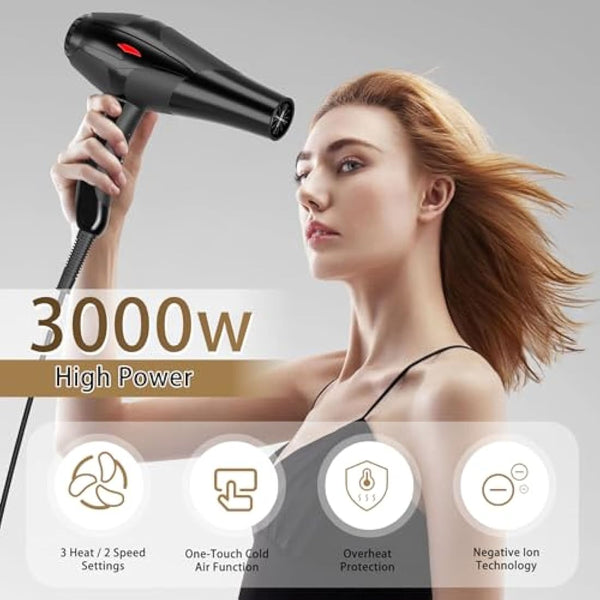 Jooayou Hair Dryer, 3000W Professional Ionic Hairdryer for Women Men, Fast Drying Blow Dryer with Diffuser 2 Speed 3 Heat Setting and Cool Button for Salon Home Travel Hair Styling