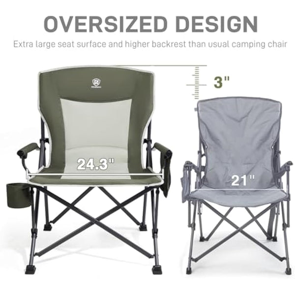 EVER ADVANCED Camping Chair for Adults Oversized 230KG, Folding Chair for Heavy People with Side Pocket, Heavy Duty Extra Wide Garden with Hard Armrest Foldable Fishing Outdoor Green