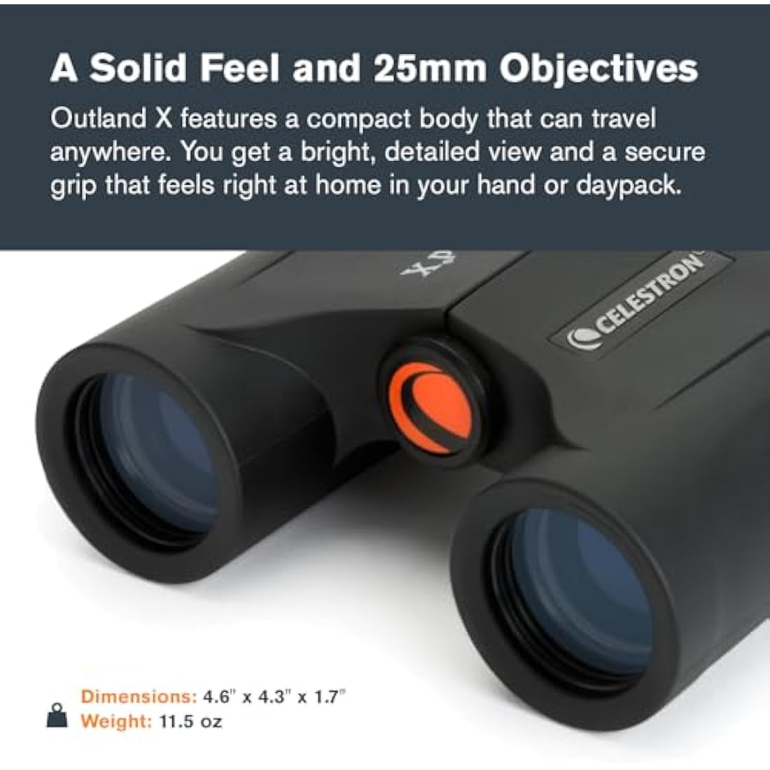 Celestron 71340 Outland X 8x25 Compact Roof Prism Binoculars, Black