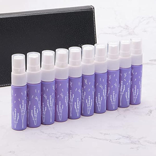 Unxuey 10pcs 10ml Purple Perfumes Spray Bottles, Dispenser Atomizer, Glass Empty Tube Travel Size Refillable Sample Container for Various Water-based Liquids with 10 Funnels+5 Droppers