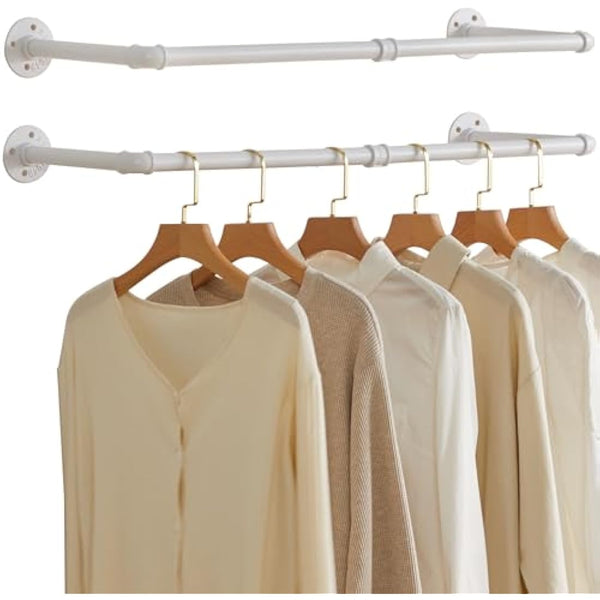 IBUYKE 94 cm Wall Mounted Coat Rack Industrial Design Wall Mount Removable Clothes Rack Space-Saving, Holds up to 50 kg, Two Bases, White TYJ001W-2
